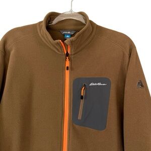 Eddie Bauer First Ascent Polartec Full Zip Fleece Jacket L Gorpcore Brown Orange